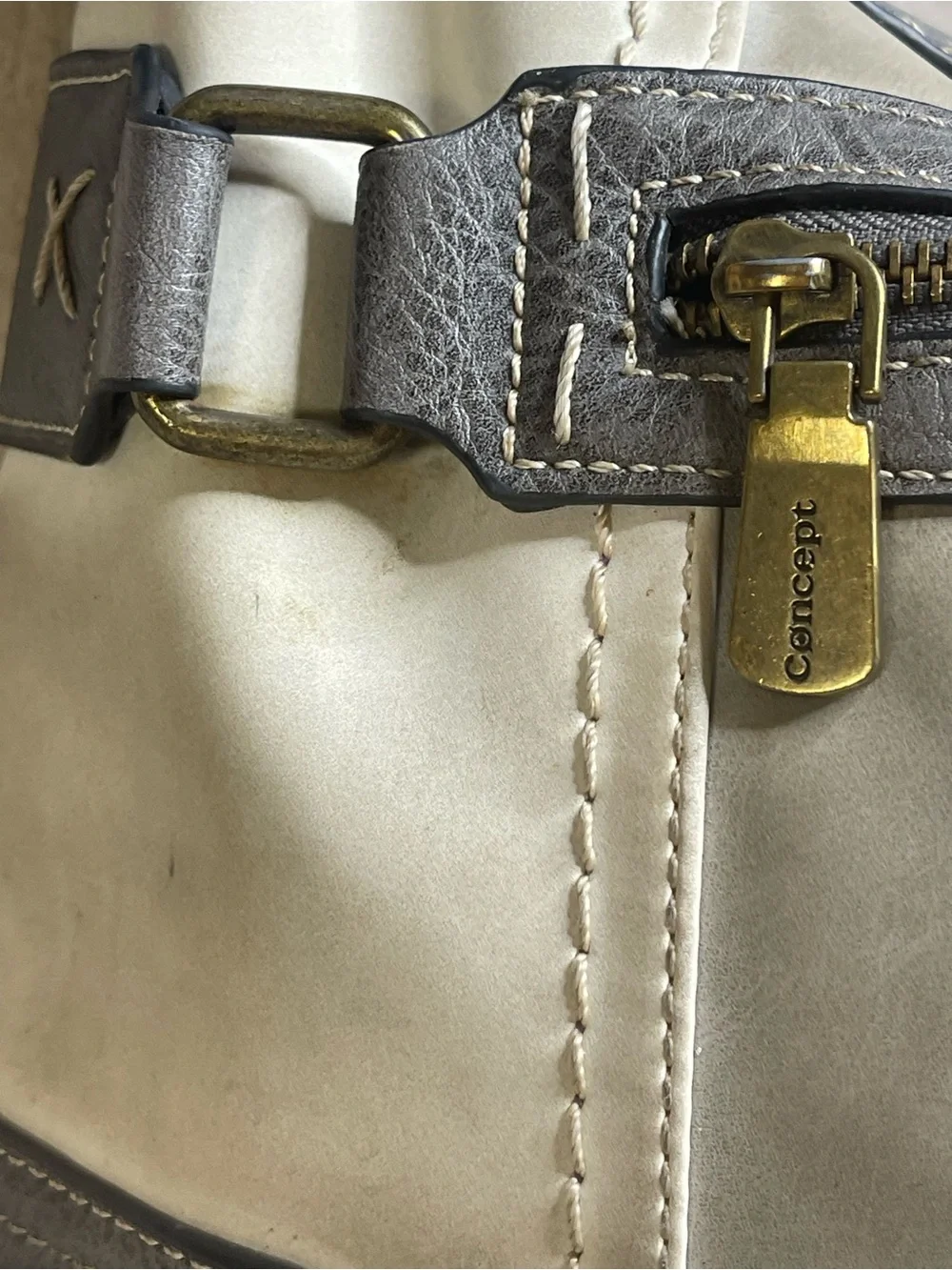 BOC Born Concept Gray Cream Faux Leather Hobo Shoulder Bag Purse